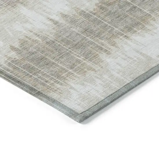 Ivory Beige And Taupe Striped Washable Indoor Outdoor Area Rug Photo 3