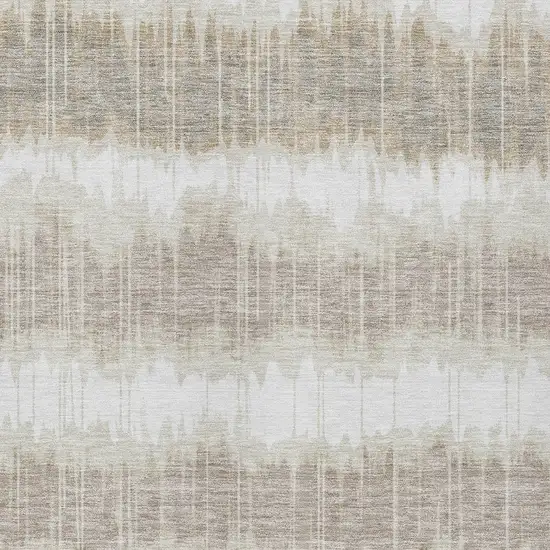 Ivory Beige And Taupe Striped Washable Indoor Outdoor Area Rug Photo 4