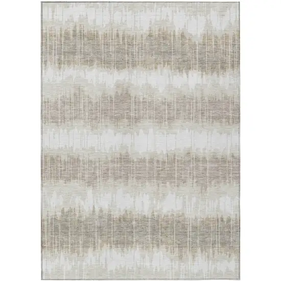 Ivory Beige And Taupe Striped Washable Indoor Outdoor Area Rug Photo 1