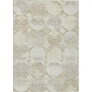 Photo of Ivory Beige And Taupe Trellis Washable Indoor Outdoor Area Rug