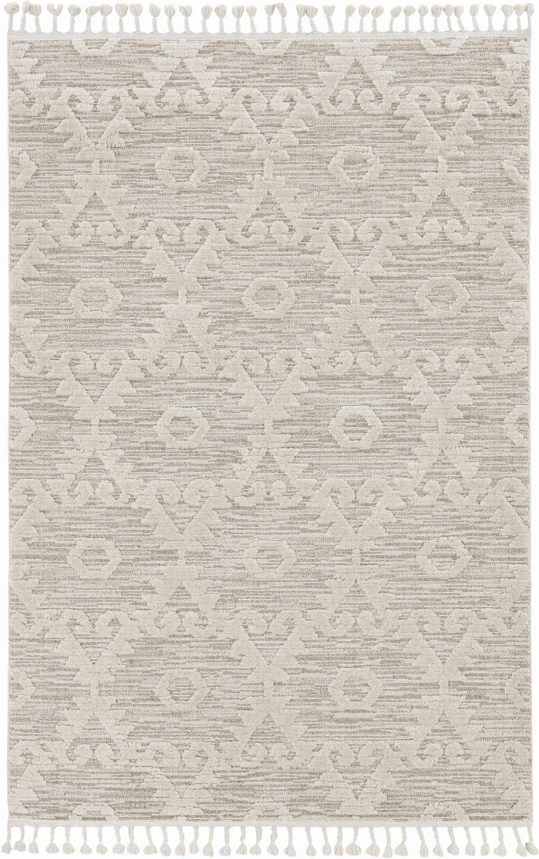 Ivory Beige Diamonds Area Rug with Fringe Photo 3