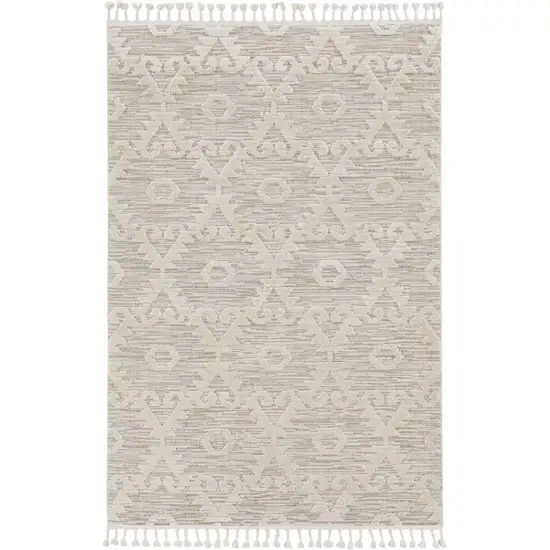 Ivory Beige Diamonds Area Rug with Fringe Photo 3