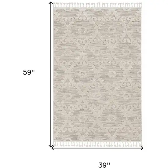 Ivory Beige Diamonds Area Rug With Fringe Photo 7