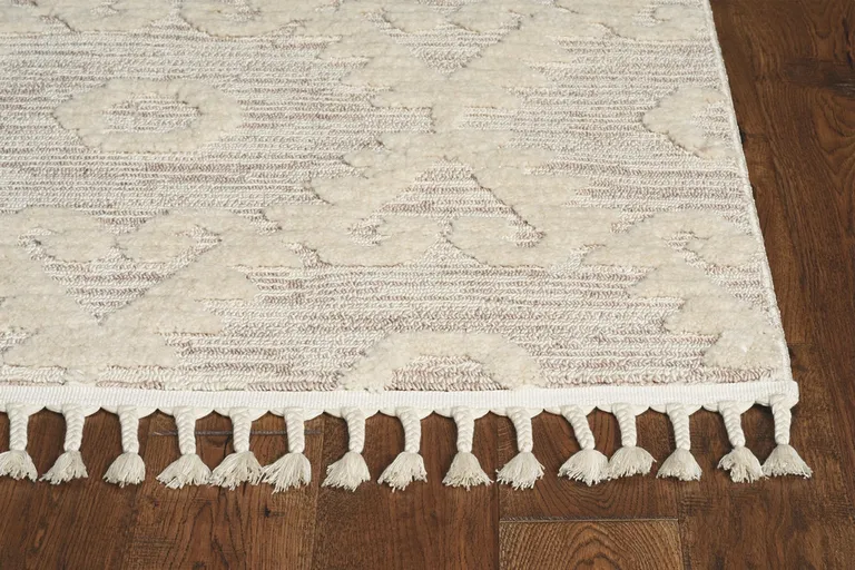 Ivory Beige Diamonds Area Rug with Fringe Photo 2