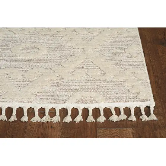 Ivory Beige Diamonds Area Rug with Fringe Photo 2