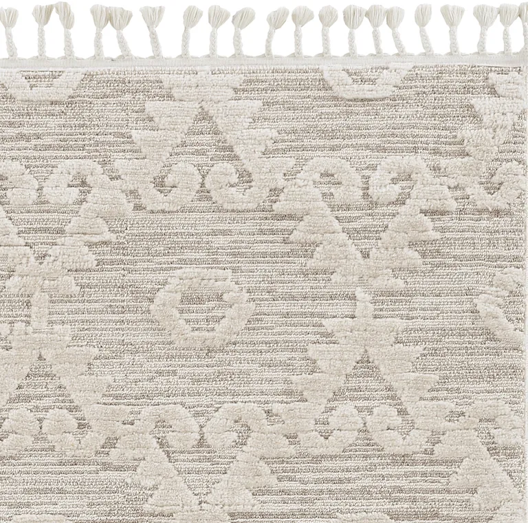 Ivory Beige Diamonds Area Rug with Fringe Photo 1