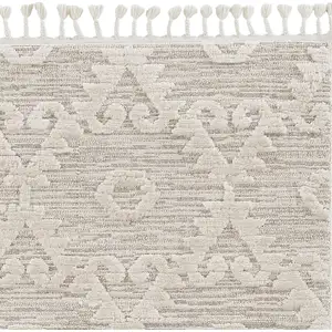 Photo of Ivory Beige Diamonds Area Rug with Fringe