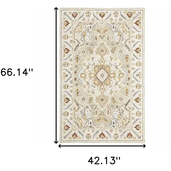 Ivory Beige Gold And Muted Grey Oriental Tufted Handmade Stain Resistant Area Rug Photo 8