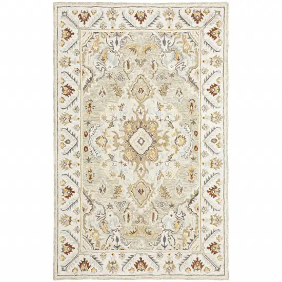 Ivory Beige Gold And Muted Grey Oriental Tufted Handmade Stain Resistant Area Rug Photo 1