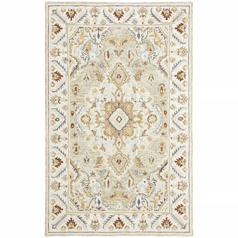 Ivory Beige Gold And Muted Grey Oriental Tufted Handmade Stain Resistant Area Rug Photo 1