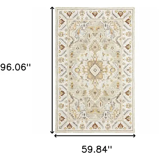 Ivory Beige Gold And Muted Grey Oriental Tufted Handmade Stain Resistant Area Rug Photo 7