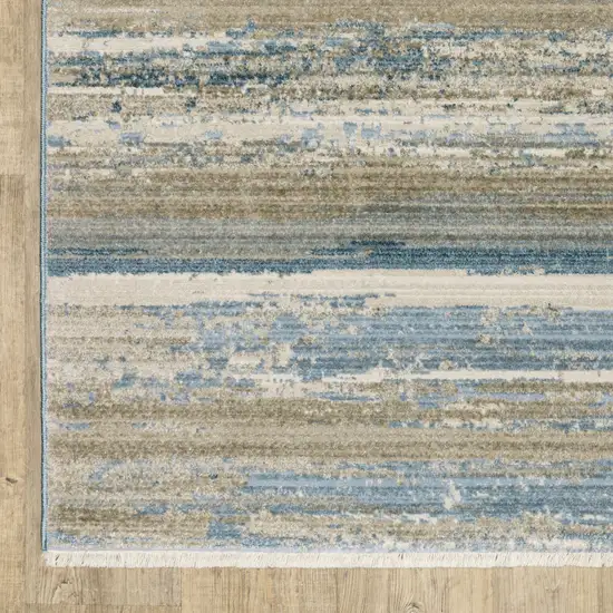 Ivory Beige Grey Blue And Tan Abstract Power Loom Stain Resistant Area Rug With Fringe Photo 3