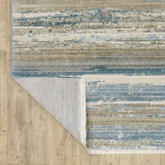 Ivory Beige Grey Blue And Tan Abstract Power Loom Stain Resistant Area Rug With Fringe Photo 7