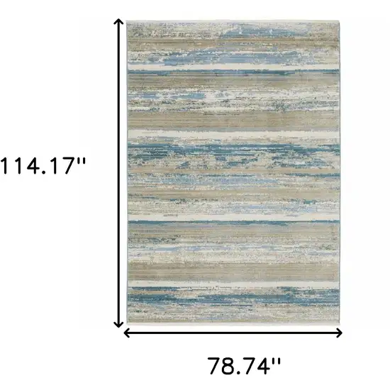 Ivory Beige Grey Blue And Tan Abstract Power Loom Stain Resistant Area Rug With Fringe Photo 9