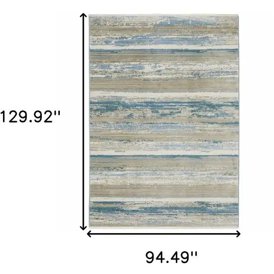 Ivory Beige Grey Blue And Tan Abstract Power Loom Stain Resistant Area Rug With Fringe Photo 9