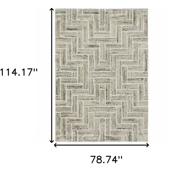 Beige and Ivory Geometric Power Loom Area Rug Photo 3