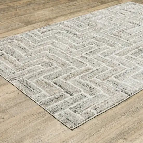 Ivory Beige Grey Brown Pale Blue And Charcoal Geometric Power Loom Stain Resistant Area Rug Photo 6