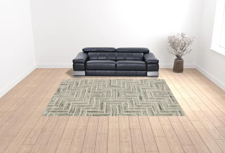 Ivory Beige Grey Brown Pale Blue And Charcoal Geometric Power Loom Stain Resistant Area Rug Photo 2