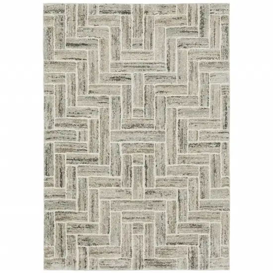 Ivory Beige Grey Brown Pale Blue And Charcoal Geometric Power Loom Stain Resistant Area Rug Photo 1