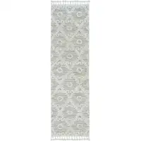 Photo of Ivory Beige Machine Woven Geometric With Fringe Indoor Runner Rug