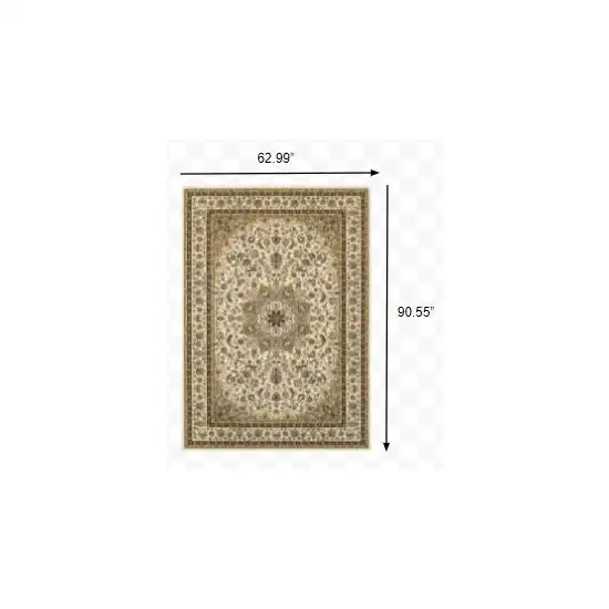 Ivory Beige Machine Woven Oriental Indoor Area Rug Photo 2