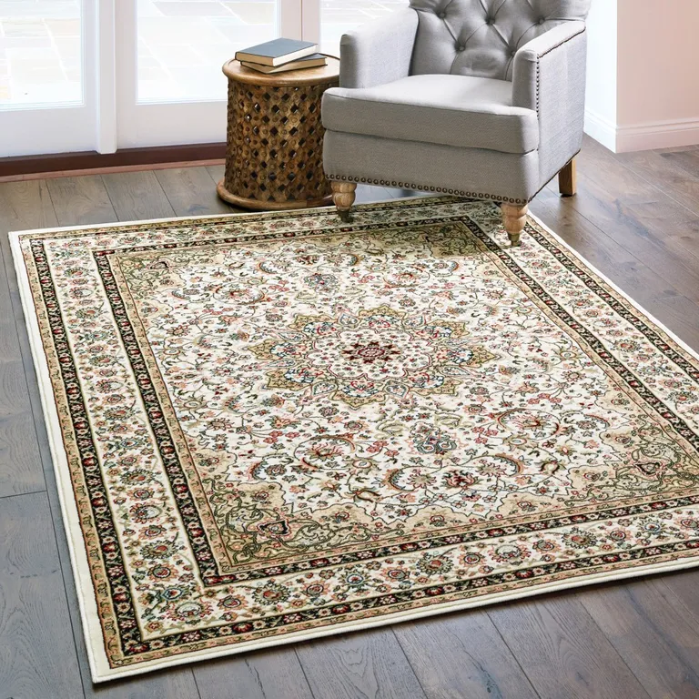 Ivory Beige Machine Woven Oriental Indoor Area Rug Photo 3