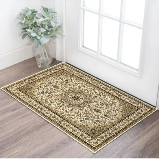 1' X 3' Ivory Beige Machine Woven Oriental Indoor Area Rug Photo 2