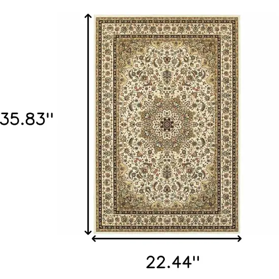 1' X 3' Ivory Beige Machine Woven Oriental Indoor Area Rug Photo 3