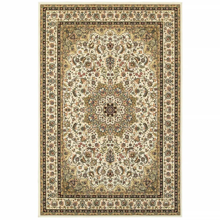 Ivory Beige Machine Woven Oriental Indoor Area Rug Photo 1