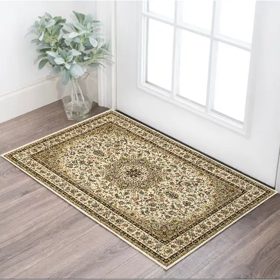 1' X 3' Ivory Beige Machine Woven Oriental Indoor Area Rug Photo 1