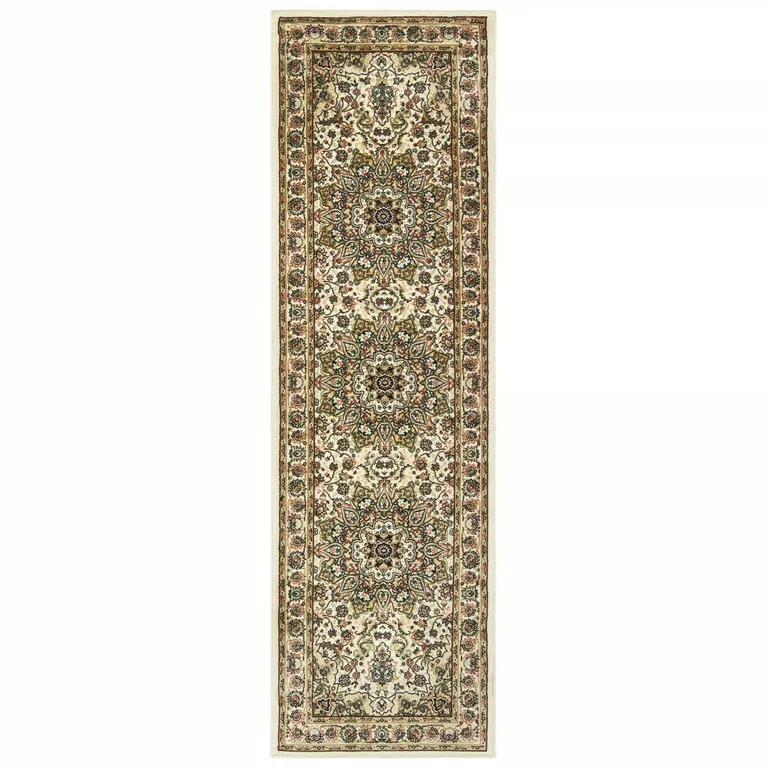 Ivory Beige Machine Woven Oriental Indoor Runner Rug Photo 1