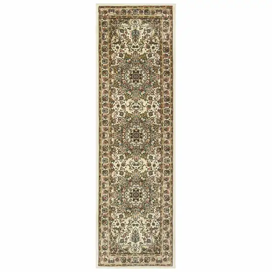 Ivory Beige Machine Woven Oriental Indoor Runner Rug Photo 1