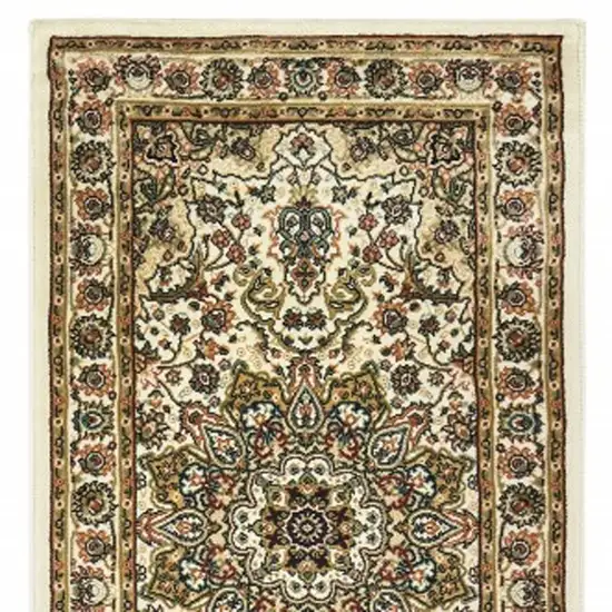 Ivory Beige Machine Woven Oriental Indoor Runner Rug Photo 4