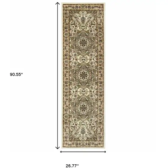 Ivory Beige Machine Woven Oriental Indoor Runner Rug Photo 5