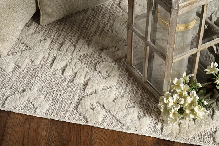 Ivory Beige Polyester Rug Photo 4