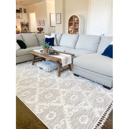 Ivory Beige Polyester Rug Photo 5