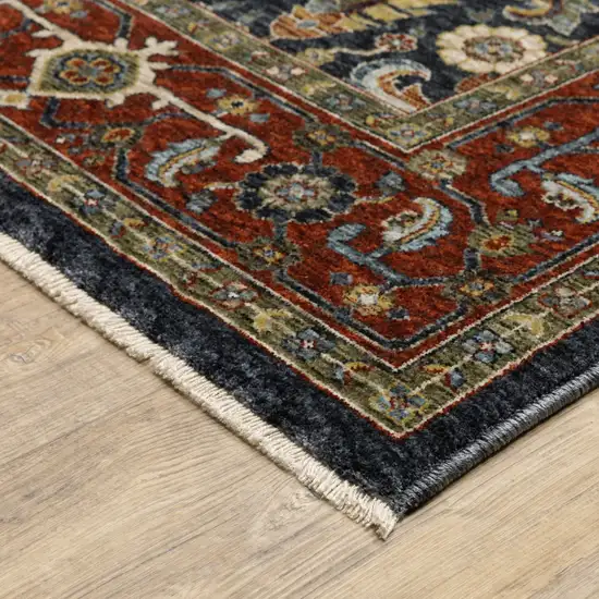 Ivory Beige Red Blue Gold Green And Navy Oriental Power Loom Stain Resistant Area Rug With Fringe Photo 6