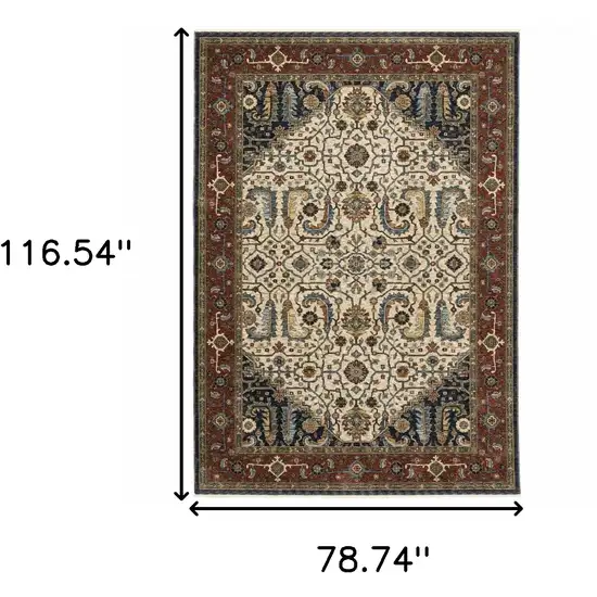 Beige and Ivory Oriental Power Loom Area Rug With Fringe Photo 3