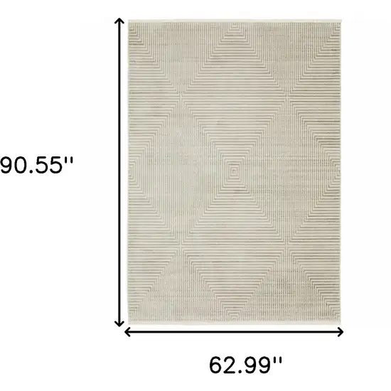 Ivory Beige Taupe And Tan Geometric Power Loom Stain Resistant Area Rug With Fringe Photo 9