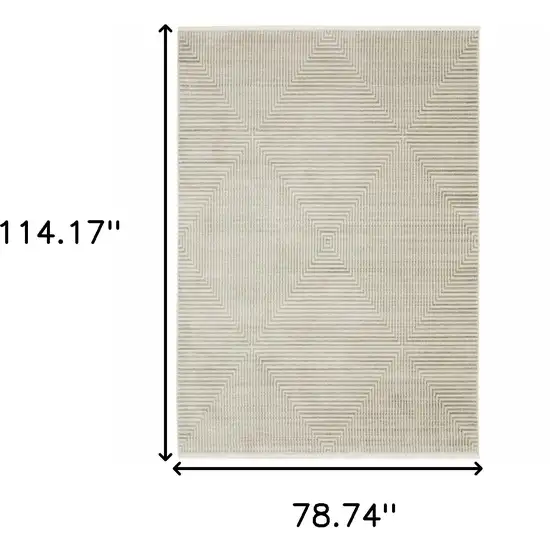 Ivory Beige Taupe And Tan Geometric Power Loom Stain Resistant Area Rug With Fringe Photo 9