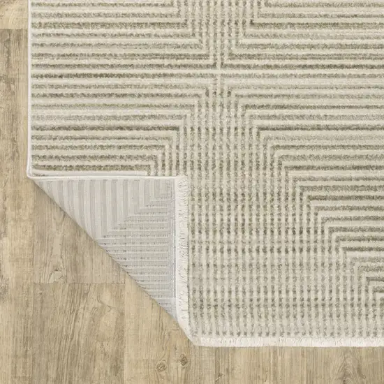 Ivory Beige Taupe And Tan Geometric Power Loom Stain Resistant Area Rug With Fringe Photo 6