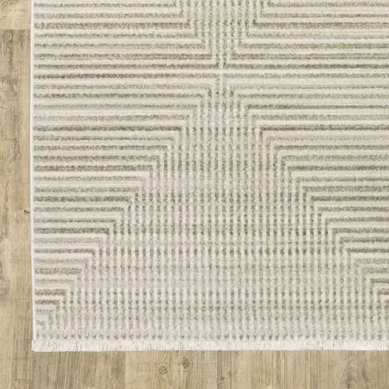 Ivory Beige Taupe And Tan Geometric Power Loom Stain Resistant Area Rug With Fringe Photo 7