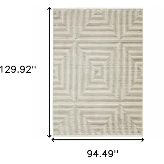 Ivory Beige Taupe And Tan Geometric Power Loom Stain Resistant Area Rug With Fringe Photo 9