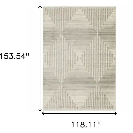 Ivory Beige Taupe And Tan Geometric Power Loom Stain Resistant Area Rug With Fringe Photo 9