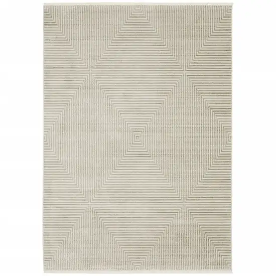 Ivory Beige Taupe And Tan Geometric Power Loom Stain Resistant Area Rug With Fringe Photo 1