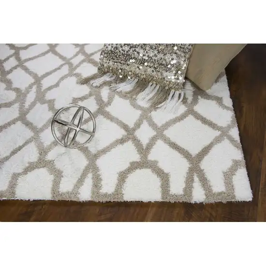 Ivory Beige Trellis Machine Woven Microfiber Indoor Area Rug Photo 5