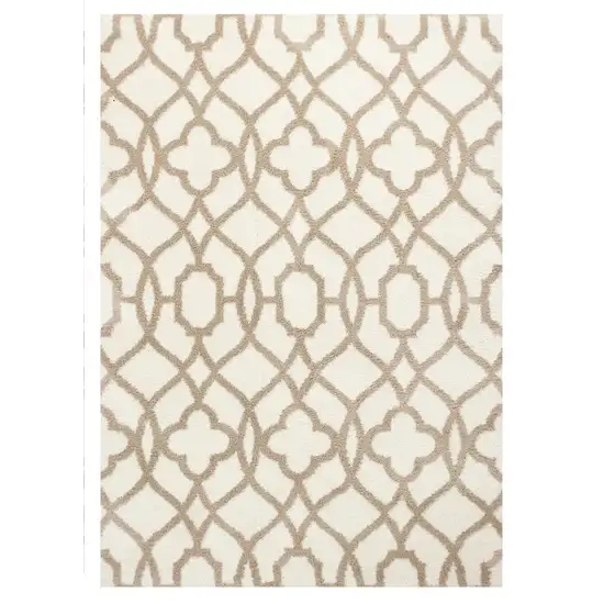 Ivory Beige Trellis Machine Woven Microfiber Indoor Area Rug Photo 2