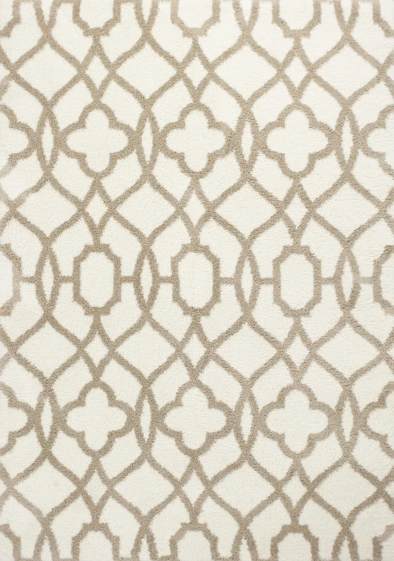 Ivory Beige Trellis Machine Woven Microfiber Indoor Area Rug Photo 1