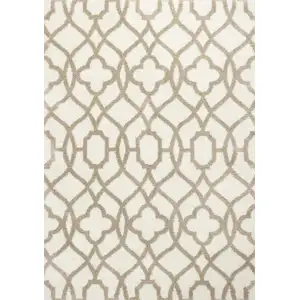 Photo of Ivory Beige Trellis Machine Woven Microfiber Indoor Area Rug