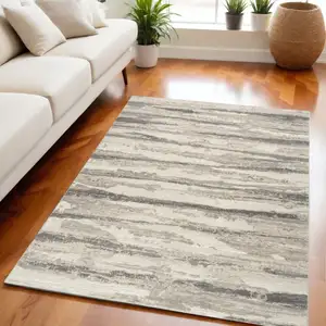 Photo of Ivory Beige and Gray Abstract Non Skid Area Rug